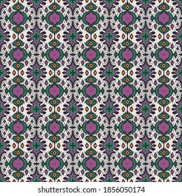 Ikat geometric folklore ornament. Oriental vector damask pattern. Ancient art of Arabesque. Tribal ethnic texture with heart. Spanish  carpet. Aztec style. Indian rug. Gypsy, Mexican embroidery.