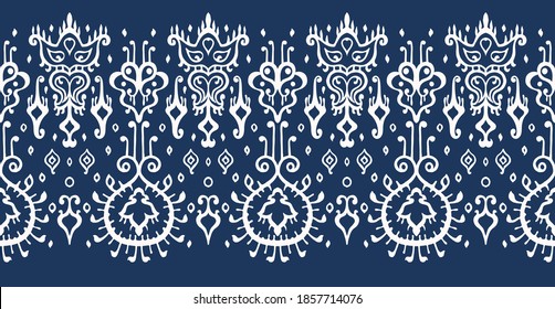 Ikat geometric folklore ornament. Oriental vector damask pattern. Ancient art of Arabesque. Tribal ethnic texture. Spanish motif on the carpet. Aztec style. Indian rug. Gypsy, Mexican embroidery.