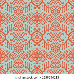Ikat geometric folklore ornament. Oriental vector damask pattern. Ancient art of Arabesque. Tribal ethnic texture. Spanish motif on the carpet. Aztec style. Indian rug. Gypsy, Mexican embroidery.