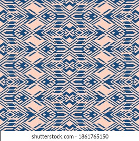 Ikat geometric folklore ornament. Oriental vector damask pattern. Ancient art of Arabesque. Tribal ethnic texture. Spanish motif on the carpet. Aztec style. Indian rug. Gypsy, Mexican embroidery.