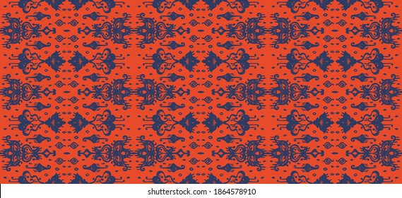 Ikat geometric folklore ornament. Oriental vector damask pattern. Ancient art of Arabesque. Tribal ethnic texture. Spanish motif on the carpet. Aztec style. Indian rug. Gypsy, Mexican embroidery.