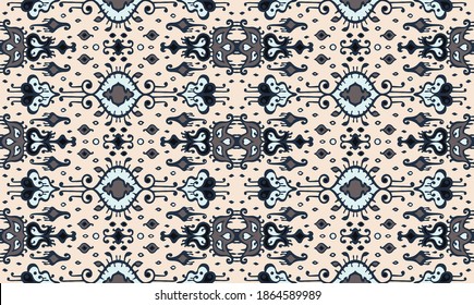 Ikat geometric folklore ornament. Oriental vector damask pattern. Ancient art of Arabesque. Tribal ethnic texture. Spanish motif on the carpet. Aztec style. Indian rug. Gypsy, Mexican embroidery.