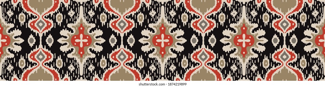 Ikat geometric folklore ornament. Oriental vector damask pattern. Ancient art of Arabesque. Tribal ethnic texture with heart. Spanish  carpet. Aztec style. Indian rug. Gypsy, Mexican embroidery.