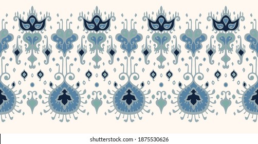 Ikat geometric folklore ornament. Oriental vector damask pattern. Ancient art of Arabesque. Tribal ethnic texture. Spanish motif on the carpet. Aztec style. Indian rug. Gypsy, Mexican embroidery.