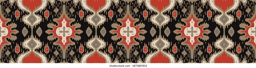 Ikat geometric folklore ornament. Oriental vector damask pattern. Ancient art of Arabesque. Tribal ethnic texture with heart. Spanish  carpet. Aztec style. Indian rug. Gypsy, Mexican embroidery.