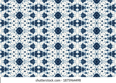 Ikat geometric folklore ornament. Oriental vector damask pattern. Ancient art of Arabesque. Tribal ethnic texture. Spanish motif on the carpet. Aztec style. Indian rug. Gypsy, Mexican embroidery.
