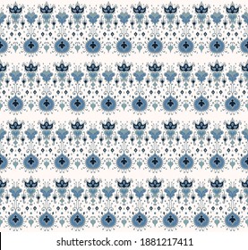 Ikat geometric folklore ornament. Oriental vector damask pattern. Ancient art of Arabesque. Tribal ethnic texture. Spanish motif on the carpet. Aztec style. Indian rug. Gypsy, Mexican embroidery.