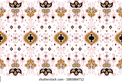 Ikat geometric folklore ornament. Oriental vector damask pattern. Ancient art of Arabesque. Tribal ethnic texture. Spanish motif on the carpet. Aztec style. Indian rug. Gypsy, Mexican embroidery.