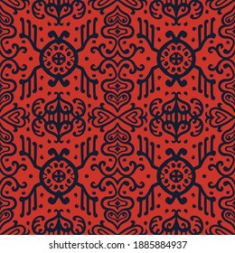 Ikat geometric folklore ornament. Oriental vector damask pattern. Ancient art of Arabesque. Tribal ethnic texture. Spanish motif on the carpet. Aztec style. Indian rug. Gypsy, Mexican embroidery.