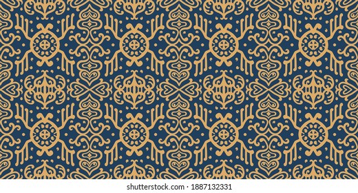 Ikat geometric folklore ornament. Oriental vector damask pattern. Ancient art of Arabesque. Tribal ethnic texture. Spanish motif on the carpet. Aztec style. Indian rug. Gypsy, Mexican embroidery.