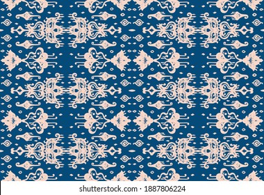 Ikat geometric folklore ornament. Oriental vector damask pattern. Ancient art of Arabesque. Tribal ethnic texture. Spanish motif on the carpet. Aztec style. Indian rug. Gypsy, Mexican embroidery.