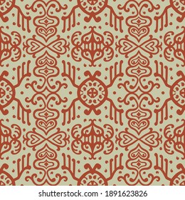 Ikat geometric folklore ornament. Oriental vector damask pattern. Ancient art of Arabesque. Tribal ethnic texture. Spanish motif on the carpet. Aztec style. Indian rug. Gypsy, Mexican embroidery.