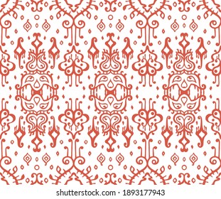 Ikat geometric folklore ornament. Oriental vector damask pattern. Ancient art of Arabesque. Tribal ethnic texture. Spanish motif on the carpet. Aztec style. Indian rug. Gypsy, Mexican embroidery.