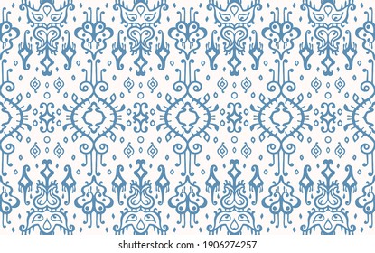 Ikat geometric folklore ornament. Oriental vector damask pattern. Ancient art of Arabesque. Tribal ethnic texture. Spanish motif on the carpet. Aztec style. Indian rug. Gypsy, Mexican embroidery.