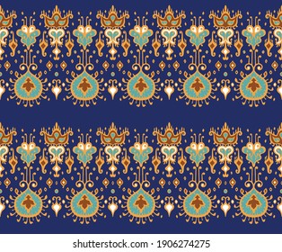 Ikat geometric folklore ornament. Oriental vector damask pattern. Ancient art of Arabesque. Tribal ethnic texture. Spanish motif on the carpet. Aztec style. Indian rug. Gypsy, Mexican embroidery.