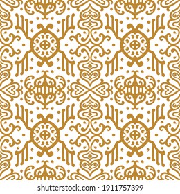Ikat geometric folklore ornament. Oriental vector damask pattern. Ancient art of Arabesque. Tribal ethnic texture. Spanish motif on the carpet. Aztec style. Indian rug. Gypsy, Mexican embroidery.