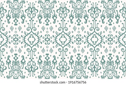 Ikat geometric folklore ornament. Oriental vector damask pattern. Ancient art of Arabesque. Tribal ethnic texture. Spanish motif on the carpet. Aztec style. Indian rug. Gypsy, Mexican embroidery.