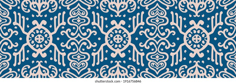 Ikat geometric folklore ornament. Oriental vector damask pattern. Ancient art of Arabesque. Tribal ethnic texture. Spanish motif on the carpet. Aztec style. Indian rug. Gypsy, Mexican embroidery.