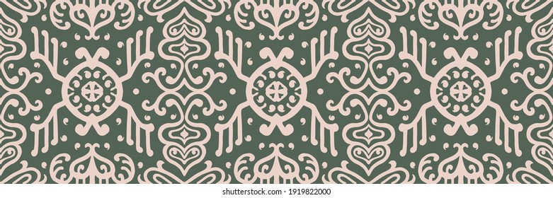 Ikat geometric folklore ornament. Oriental vector damask pattern. Ancient art of Arabesque. Tribal ethnic texture. Spanish motif on the carpet. Aztec style. Indian rug. Gypsy, Mexican embroidery.