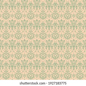 Ikat geometric folklore ornament. Oriental vector damask pattern. Ancient art of Arabesque. Tribal ethnic texture. Spanish motif on the carpet. Aztec style. Indian rug. Gypsy, Mexican embroidery.
