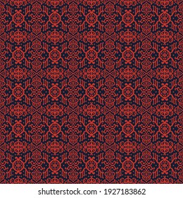 Ikat geometric folklore ornament. Oriental vector damask pattern. Ancient art of Arabesque. Tribal ethnic texture. Spanish motif on the carpet. Aztec style. Indian rug. Gypsy, Mexican embroidery.
