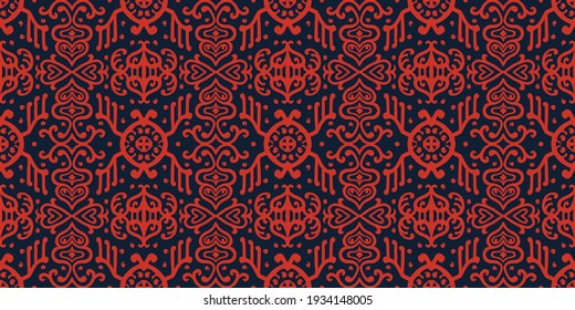 Ikat geometric folklore ornament. Oriental vector damask pattern. Ancient art of Arabesque. Tribal ethnic texture. Spanish motif on the carpet. Aztec style. Indian rug. Gypsy, Mexican embroidery.