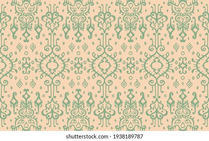 Ikat geometric folklore ornament. Oriental vector damask pattern. Ancient art of Arabesque. Tribal ethnic texture. Spanish motif on the carpet. Aztec style. Indian rug. Gypsy, Mexican embroidery.