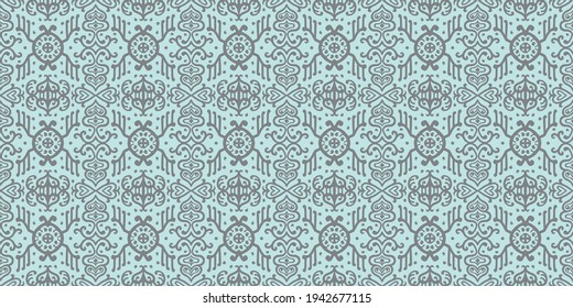 Ikat geometric folklore ornament. Oriental vector damask pattern. Ancient art of Arabesque. Tribal ethnic texture. Spanish motif on the carpet. Aztec style. Indian rug. Gypsy, Mexican embroidery.