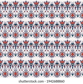 Ikat geometric folklore ornament. Oriental vector damask pattern. Ancient art of Arabesque. Tribal ethnic texture. Spanish motif on the carpet. Aztec style. Indian rug. Gypsy, Mexican embroidery.