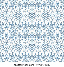 Ikat geometric folklore ornament. Oriental vector damask pattern. Ancient art of Arabesque. Tribal ethnic texture. Spanish motif on the carpet. Aztec style. Indian rug. Gypsy, Mexican embroidery.