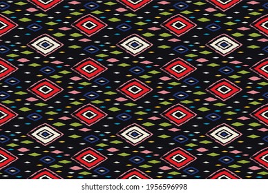 Ikat geometric folklore ornament. Oriental vector damask pattern. Ancient art of Arabesque. Tribal ethnic texture. Spanish motif on the carpet. Aztec style. Indian rug. Gypsy, Mexican embroidery.