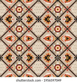 Ikat geometric folklore ornament. Oriental vector damask pattern. Ancient art of Arabesque. Tribal ethnic texture. Spanish motif on the carpet. Aztec style. Indian rug. Gypsy, Mexican embroidery.