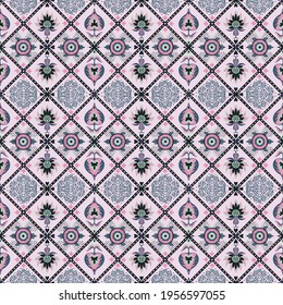Ikat geometric folklore ornament. Oriental vector damask pattern. Ancient art of Arabesque. Tribal ethnic texture. Spanish motif on the carpet. Aztec style. Indian rug. Gypsy, Mexican embroidery.