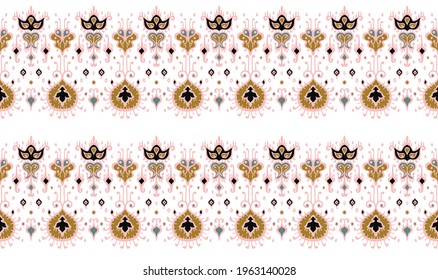 Ikat geometric folklore ornament. Oriental vector damask pattern. Ancient art of Arabesque. Tribal ethnic texture. Spanish motif on the carpet. Aztec style. Indian rug. Gypsy, Mexican embroidery.