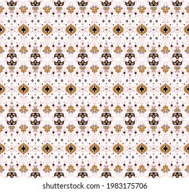 Ikat geometric folklore ornament. Oriental vector damask pattern. Ancient art of Arabesque. Tribal ethnic texture. Spanish motif on the carpet. Aztec style. Indian rug. Gypsy, Mexican embroidery.