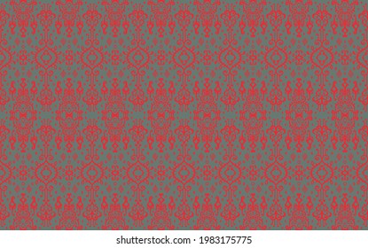 Ikat geometric folklore ornament. Oriental vector damask pattern. Ancient art of Arabesque. Tribal ethnic texture. Spanish motif on the carpet. Aztec style. Indian rug. Gypsy, Mexican embroidery.