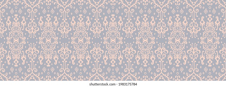 Ikat geometric folklore ornament. Oriental vector damask pattern. Ancient art of Arabesque. Tribal ethnic texture. Spanish motif on the carpet. Aztec style. Indian rug. Gypsy, Mexican embroidery.