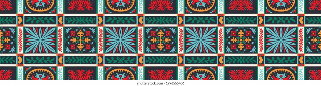 Ikat geometric folklore ornament. Oriental vector damask pattern. Ancient art of Arabesque. Tribal ethnic texture. Spanish motif on the carpet. Aztec style. Indian rug. Gypsy, Mexican embroidery.