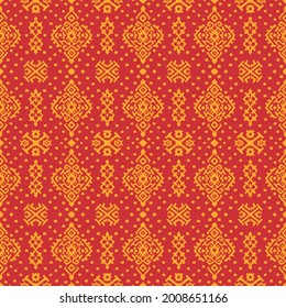 Ikat geometric folklore ornament. Oriental vector damask pattern. Ancient art of Arabesque. Tribal ethnic texture. Spanish motif on the carpet. Aztec style. Indian rug. Gypsy, Mexican embroidery.O