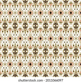 Ikat geometric folklore ornament. Oriental vector damask pattern. Ancient art of Arabesque. Tribal ethnic texture. Spanish motif on the carpet. Aztec style. Indian rug. Gypsy, Mexican embroidery.