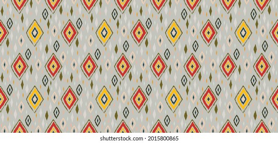 Ikat geometric folklore ornament. Oriental vector damask pattern. Ancient art of Arabesque. Tribal ethnic texture. Spanish motif on the carpet. Aztec style. Indian rug. Gypsy, Mexican embroidery.