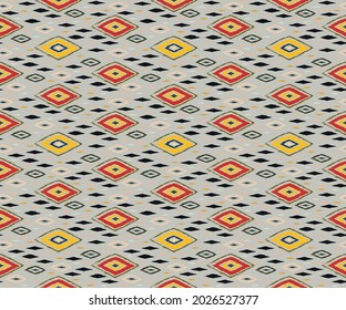 Ikat geometric folklore ornament. Oriental vector damask pattern. Ancient art of Arabesque. Tribal ethnic texture. Spanish motif on the carpet. Aztec style. Indian rug. Gypsy, Mexican embroidery.