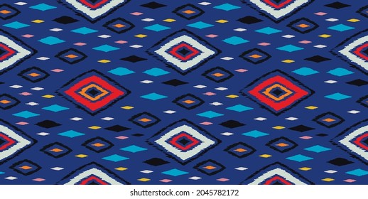 Ikat geometric folklore ornament. Oriental vector damask pattern. Ancient art of Arabesque. Tribal ethnic texture. Spanish motif on the carpet. Aztec style. Indian rug. Gypsy, Mexican embroidery.