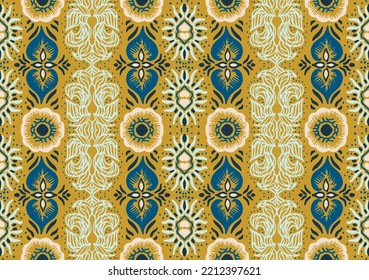 Ikat geometric folklore ornament. Oriental vector damask pattern. Ancient art of Arabesque. Tribal ethnic texture. Spanish motif on the carpet. Aztec style. Indian rug. Gypsy, Mexican embroidery.