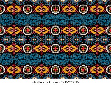 Ikat geometric folklore ornament. Oriental vector damask pattern. Ancient art of Arabesque. Tribal ethnic texture. Spanish motif on the carpet. Aztec style. Indian rug. Gypsy, Mexican embroidery.