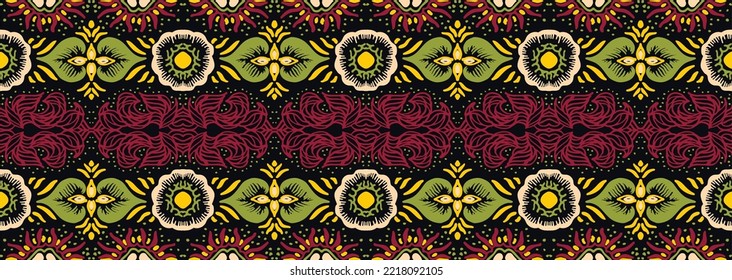Ikat geometric folklore ornament. Oriental vector damask pattern. Ancient art of Arabesque. Tribal ethnic texture. Spanish motif on the carpet. Aztec style. Indian rug. Gypsy, Mexican embroidery.