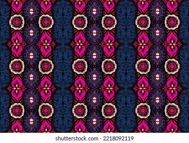 Ikat geometric folklore ornament. Oriental vector damask pattern. Ancient art of Arabesque. Tribal ethnic texture. Spanish motif on the carpet. Aztec style. Indian rug. Gypsy, Mexican embroidery.