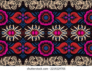 Ikat geometric folklore ornament. Oriental vector damask pattern. Ancient art of Arabesque. Tribal ethnic texture. Spanish motif on the carpet. Aztec style. Indian rug. Gypsy, Mexican embroidery.