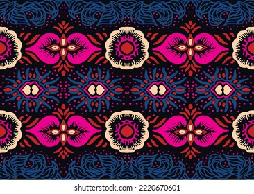 Ikat geometric folklore ornament. Oriental vector damask pattern. Ancient art of Arabesque. Tribal ethnic texture. Spanish motif on the carpet. Aztec style. Indian rug. Gypsy, Mexican embroidery.