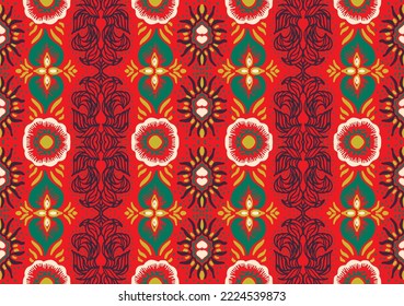 Ikat geometric folklore ornament. Oriental vector damask pattern. Ancient art of Arabesque. Tribal ethnic texture. Spanish motif on the carpet. Aztec style. Indian rug. Gypsy, Mexican embroidery.